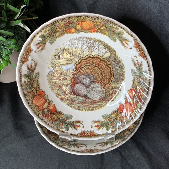 Set of 2 vintage Queen’s HARVEST BOUNTY 8” Thanksgiving soup / cereal bowls - Picture 2 of 9